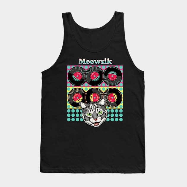 Retro Meowsik-Cat and Music lovers- Tank Top by Omise